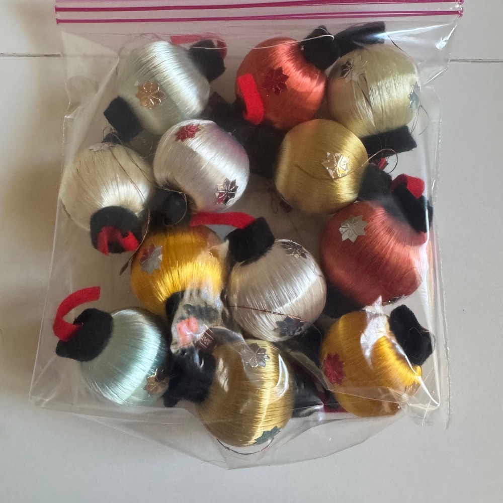 Vintage Japan Silk Satin Thread Christmas Ornaments Lot 13 Mid Century Retro 60s